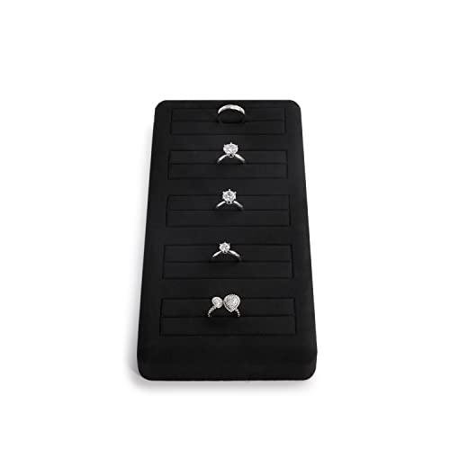 Oirlv Black Microfiber Jewelry Display Tray Showcase Jewelry Display Stand for Selling 5 Slots Ring Display Stand Ring Organizer Holder(TT07001) - size: 5 ring tray
