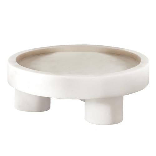 Santa Barbara Design Studio Marble Serving Tray Stone Round Footed Tray, 10" Dia x 3.5" H, White