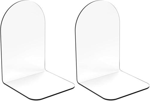 Merrynine Book Ends, 2 Pcs Acrylic Bookends for Shelves, Clear Book Holder, Plastic Bookends for Heavy Books, Book Stopper Organizer for Shelves, Desk, Office, School, 3.93"X4.72"X7.08" - color: Th:3mm/0.12", size: 2 Pcs - 3.93 x 4.72 x 7.08 in