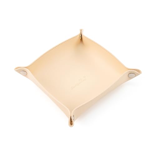 SANQIANWAN PU Leather Arc Edge Jewelry Valet Tray for Man and Women, Portable Mini Entryway Table Tray Bedside Nightstand Desk Tray Small Travel Dish Plate for Key,Wallet,Watch,Coin (Beige) - color: Beige