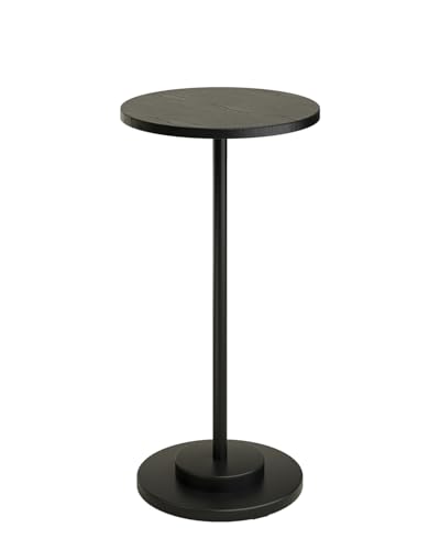 Masupu Drink Table, Round Side Table for Small Spaces, Pedestal Side Table, Small End Table with Metal Base, for Living Room, Bedroom, Bathroom, Black - color: 03.black