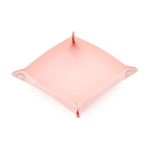 SANQIANWAN PU Leather Arc Edge Jewelry Valet Tray for Man and Women, Portable Mini Entryway Table Tray Bedside Nightstand Desk Tray Small Travel Dish Plate for Key,Wallet,Watch,Coin (Pink) - color: Pink