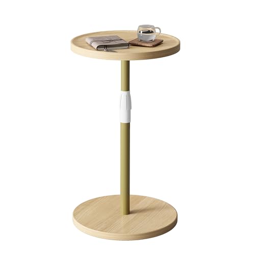 Adjustable End Table, Small Round Side Table, Drink Table for Small Spaces, Pedestal Nightstand for Living Room, Bedroom, Sofa Couch, Natural ET-010YW - color: Natural