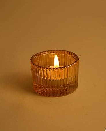 Clear Tealight Candle Holder Set of 2,Glass Votive Candle Holders, Decorative Round Ribbed Candle Holders for Home Decor (Champagne) - color: Champagne