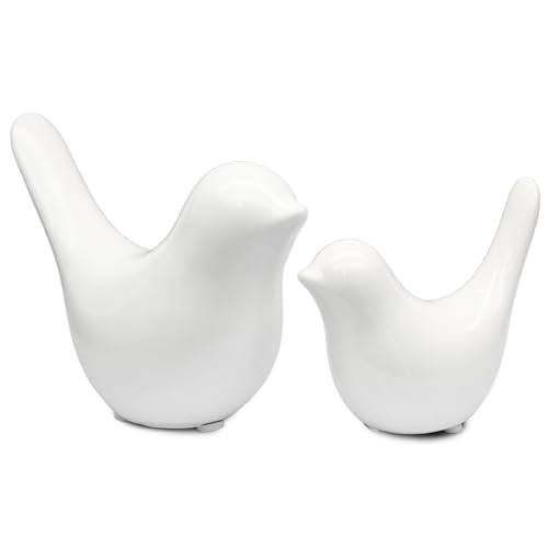2 Pcs Modern Style Animal Statues, Decorative White Ornaments Birds Statues, Ceramic Decor for Office Desktop, Bookshelf, Bedroom, Living Room, Cabinets - color: White