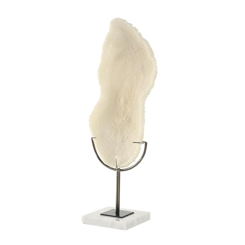 Deco 79 Polystone Coral Decorative Sculpture Abstract Textured Home Decor Statue with Gray Stand and Acrylic Base, Accent Figurine 7" x 5" x 19", Cream - size: 7" x 5" x 19"