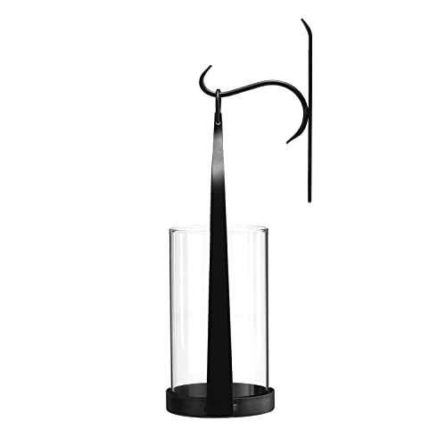 Hanging Wall Sconce Medieval Modern Wall Mounted Hurricane Candle Holder Glass & Metal Farmhouse Handcrafted Wall Art Decorations, Black HT21-0205B - color: Black
