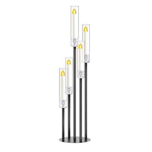 Black Taper Candle Holders for LED Candles Metal 5 Arms Candelabra Candlestick Holders for Wedding Engagement Party Decoration Tabletop Centerpieces (1, M) - size: Medium