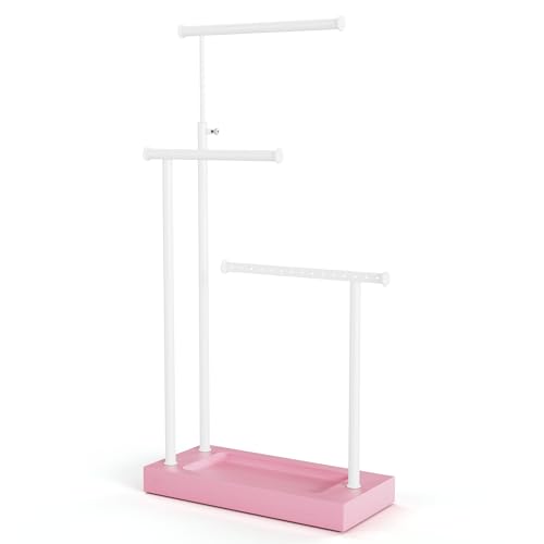 SRIWATANA Jewelry Organizer Stand, Extra Tall Necklace Holder Jewelry Holder, Gift Idea (Pink & White) - color: Pink & White