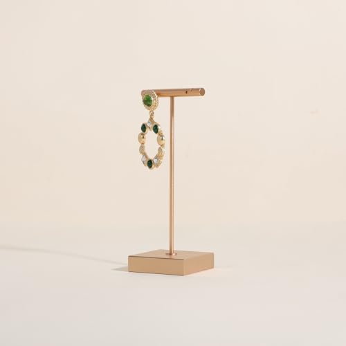 Golden earring display stand for selling, Metal earring T bar holder for show, Jewelry earring storage organizer, jewelry photography props (Square base-Golden-High) - color: Gold, size: High
