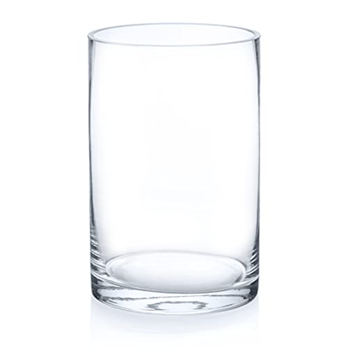Enova Floral Clear Glass Cylinder Vase 4 x 6 Inches Round Flower Vase, Pillar Candle Hurricane Floating Candle Holder Vase, Small Floral Glass Vase for Decoration Home, Wedding Centerpiece (1 Piece) - size: 4W x 6H