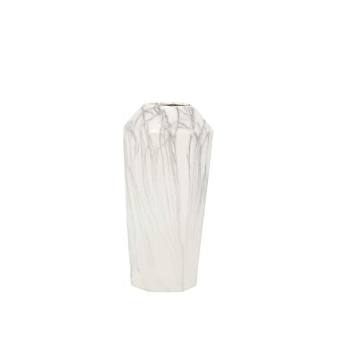 Deco 79 Ceramic Decorative Vase Faux Marble Centerpiece Vase, Flower Vase for Home Decoration 6" x 7" x 14", White - color: White, size: 6" x 7" x 14"