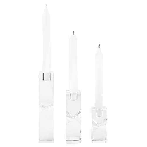 Crystal Candle Holders Set of 3, Clear Taper Candle Holder Decor, Table Centerpieces for Home Party and Wedding Decoration(3.9''/5.9''/7.9'' Height)