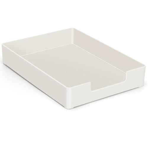 Desk Organizer Tray, 1-Pack A4 Letter-Size Tray, Plastic Printer Paper Holder, Rectangular Desktop Stackable File Holder for Office Supplies School Home, Mail Document Storage Containers (White) - color: White-1 Pack