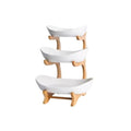 3-Tier Ceramic Fruit Bowl With Stand – Bamboo Countertop Large White Trays | Space-Saving Tiered Fruit Holder for Kitchen & Home Décor | Compact 15×35cm Design with Modern Aesthetic
