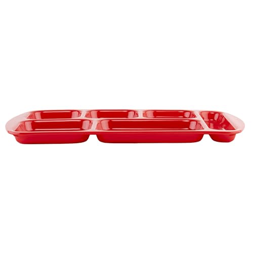 G.E.T. 6 Compartment School Cafeteria Tray, Right Handed, 10" x 15", Red (4 Pack) - color: Red, size: 10" x 15", style: 4 Pack Right Handed Trays