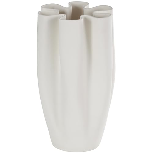 Deco 79 Ceramic Abstract Decorative Vase Ribbed Dimensional Folded Centerpiece Vase with Floral Shaped Rim, Flower Vase for Home Decoration 6" x 6" x 11", White - color: White, size: 6.4" x 5.6" x 11.4"
