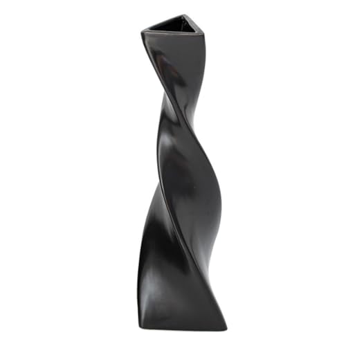 7.28 Inch Black Small Ceramic Bud Vase Tall Twisted Minimalist Vase for Single Stem Flowers Narrow Neck Decorative Floral Bottle Home Office Table Decor