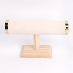 Jewelry Display T-Bar Stand – 9 inch Beige Textured Velvet Bracelet Holder with Gold Metal Ends, 1-Tier Jewelry Organizer with Natural Pine Base, Bangle & Watch Display for Retail & Vanity - color: Beige Textured Velvet