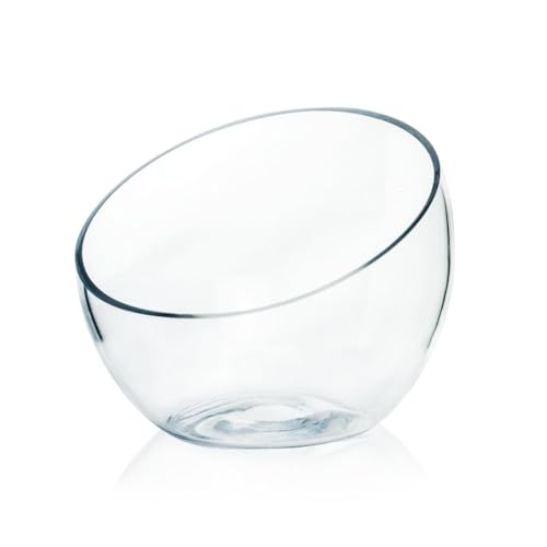 Craft And Party, Slant Cut Bowl Glass, Glass Fish Bowl Vase, 6" Height x 7" Width Fruit Jar, Candy Dish, Clear Terraium, Flower Centerpiece - size: Slant Bubble Bowl : 6"H x 7"W