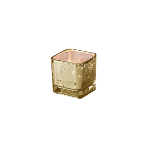 WGV 2 Inch Gold Speckle Square Cube Glass Votive Candle Holder, Small Tiny Mercury Tea Light 2x2”, 1 Pc - color: Gold-square-2"