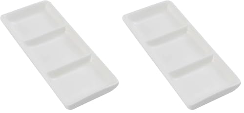 esowemsn 1PC Mini White Ceramic Rectangular 3 Compartment Appetizer Serving Tray Divided Spices Vinegar Nuts Snack Sauce Dishes for Home Kitchen Restaurant (Pack of 2) - size: Small (Pack of 2)