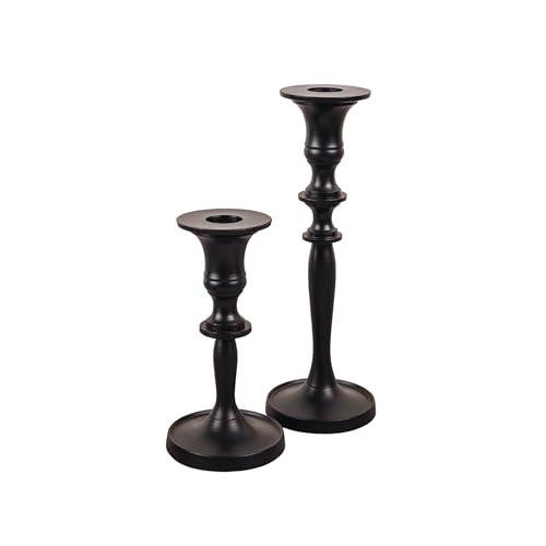 Rely+ Black Matte Metal Candle Holders for Taper Candlestick Set of 2 8" & 5.5" Tall Decorations for Home Table Centerpiece for Wedding, Parties, Dinners, Decorations - color: Silver