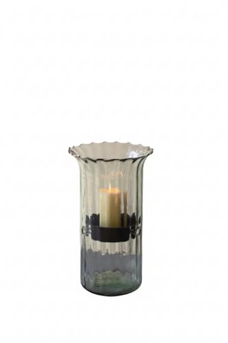 First of a Kind Medium Glass Candle Holder - Hurricane Candle Holder with Rustic Insert, Mouthblown by Artisans in Colombia - Perfect for Home Decor, Centerpieces, Display with Personal Memorabilia - size: Medium