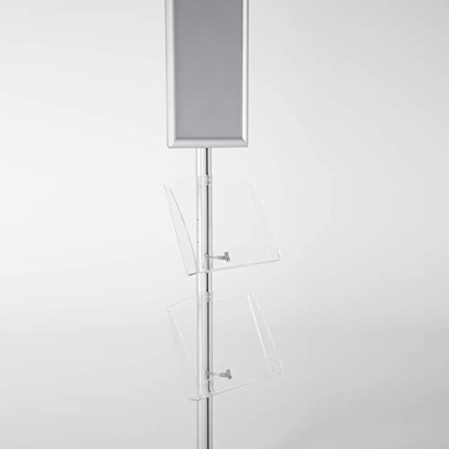 M&T Displays Free Standing Aluminum Display Stand Single Sided Document Brochure Sign Holder Front Loading Portrait Landscape Silver Snap Frame 1x(11x17) and 2 pcs Clear Acrylic Shelf 2x(8.5x11) Inch - color: Silver