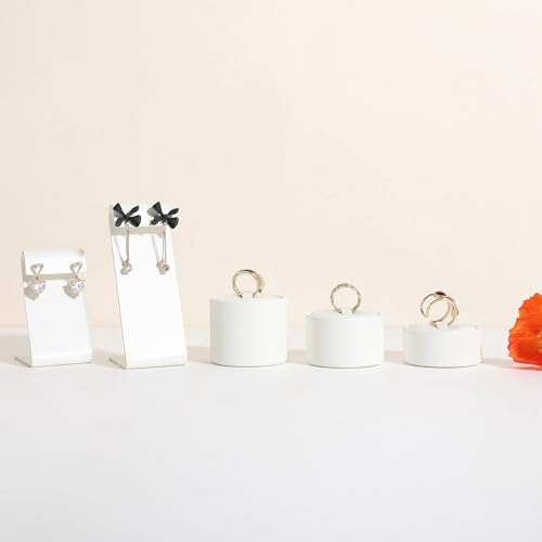 GemeShou 3pcs White Ring Display Stand for Selling, PU Leather Jewelry Ring display holder, Jewelry ring storage organizer for boutique store or Home Decor【Round-3 pcs】 - style: round