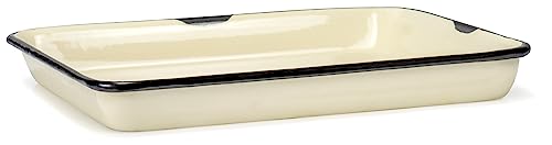 Red Co. 11 x 9 Enamelware Metal Classic 2 Quart Rectangular Serving Tray, Distressed Cream/Black Rim - color: Distressed Cream/Black Rim