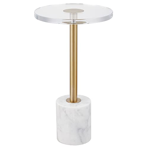 LIKENOW Furniture Acrylic Side Table,Clear Small Round End Table for Living Room,Bedroom,Office | Modern Nightstand with Marble Base,Gold Post,Clear Top for Drink,Food,Snack,Assembly(White) - color: Whtie