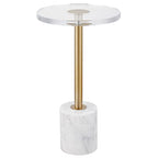 LIKENOW Furniture Acrylic Side Table,Clear Small Round End Table for Living Room,Bedroom,Office | Modern Nightstand with Marble Base,Gold Post,Clear Top for Drink,Food,Snack,Assembly(White) - color: Whtie