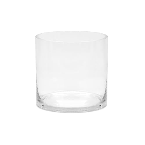 8" Wide 8" Tall Large Hand Blown Sturdy Clear Cylinder Glass Vase, Centerpiece Flower Vase for Rose, Tulip, Boquets, Hurricane Candle Holder (1, 8"x8") - size: 8"x8"