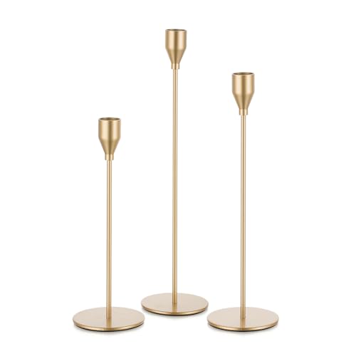 Candeldo Gold Taper Candle Holders: Tall Candlestick Holder for Table Centerpiece Set of 3 Metal Candles Stick Holders Stand Wedding Decor - color: Gold, size: 3PCS