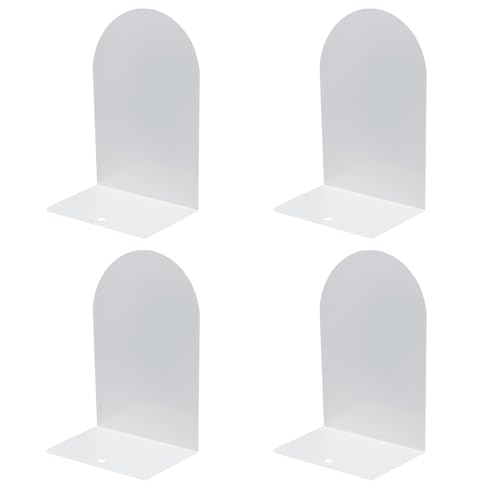 MerryNine Metal Book Ends, 4 Pack White Bookends for Shelves, Book Holder for Heavy Books, Book End for Kids Books, Decoration Bookend for Home Office - color: White