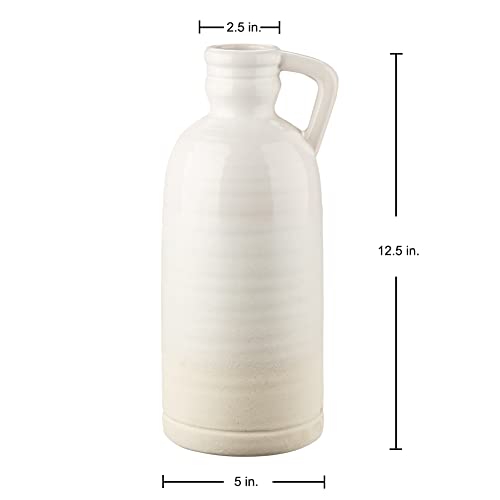 12.5" White Ceramic Vase for Home Decor Large Decorative Vase Boho Pottery Bud Vase for Flowers Rustic Farmhouse Tall Single Flower Vase for Centerpieces Pampas Grass - color: White