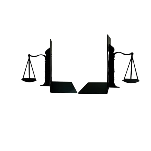 Metal Bookends - Justice Scale Design - Heavy Duty Black Book Ends for Office, Law Library, Law Student or Legal Desk Decor