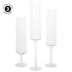 Koyal Wholesale Tall Skinny Floating Candle Holders, Modern Raised Slim Glass Hurricane Pedestal Candles Holder for Weddings, Centerpieces, Home Decor, Parties (Set of 3)