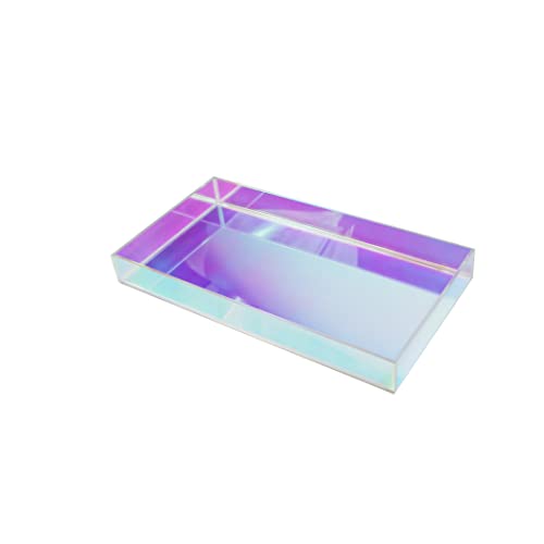Iridescent Acrylic Tray 10.5" x 5.5", Vanity Tray for Dresser with Non-Slip Base, Small Bathroom Countertop Organizer for Makeup Perfume Jewelry, Cute Aesthetic Gift for Women, Purple