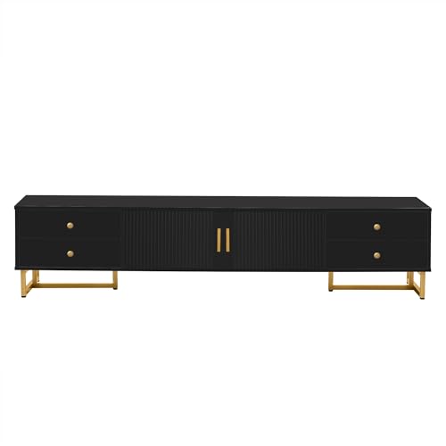 Modern TV Stand with Drawers for TVs up to 75'', Media Console Storage Cabinet Entertainment Center Furniture for Living Room Bedroom, Gold Metal Legs, 70.9-Inch, Black - color: Black
