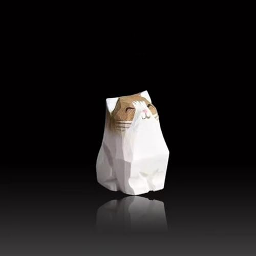 Wooden Cat Figurines Sculpture Statue Lovely Small Carved Orange Cat Statue Handmade Wood Kitten Art Carving Work for Home Office Decoration (Little White Gray Cat) - color: Little White Gray Cat