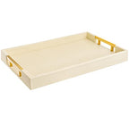 Modern Elegant 17.5”x12” Rectangle Cream Rectangle Shagreen Faux Leather Decorative Tray Ottoman Tray Coffee Table Perfume Living Room Kitchen Serving Tray with Gold Polished Metal Handles. - color: Cream/Gold