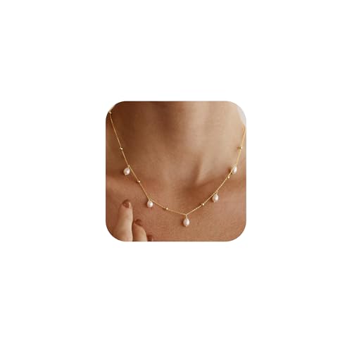 Mothers Day Gifts - 14K Gold Plated Pearl Necklaces for Women Trendy Dainty Necklace Simple Layered Gold Pearl Necklace for Women Mothers Day Wedding Birthday Gifts - color: 6-Satellite Pearl necklace