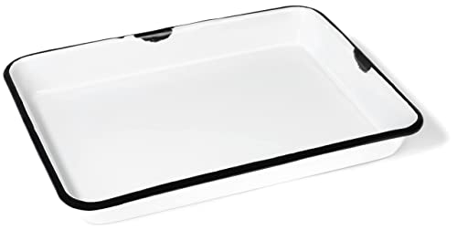 Red Co. 11 x 9 Enamelware Metal Classic 2 Quart Rectangular Serving Tray, Distressed White/Black Rim - color: Distressed White/Black Rim
