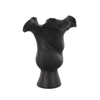 Deco 79 Ceramic Abstract Floral Inspired Vase with Wavy Folded Rim and Linear Grooves, 8" x 7" x 11", Black - color: Black, size: 8" x 7" x 11"