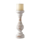 CedarLux Rustic Pillar Candle Holder, 11 Inch White Wooden Candlestick Holders, Farmhouse Candle Stands for Pillar Candle, Decorative Wood Candlestick Holders for Living Room, Table Centerpiece - size: 11"H