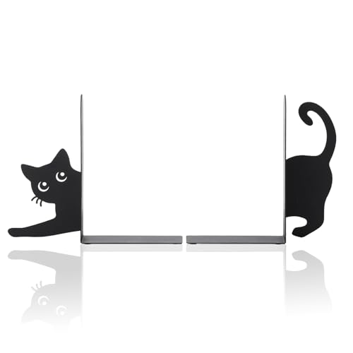 Geelin Stretching Black Cat Metal Bookends Set of 2 Styles Book Ends for Shelves Decorative Bookshelf Home Office Desk Bookshelf Decor Gift for Cat Lovers and Reading Enthusiasts - style: Stretching Cat