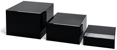 Red Co. Set of 3 Glossy Black / Clear Top Acrylic Cube Display Nesting Risers with Hollow Bottoms - color: Black / Clear, size: 6",7",8" - 1 pack