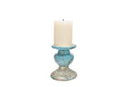 Creative Co-Op Small Distressed Blue Terracotta Pillar Candle Holder - color: Blue, size: 4.5" W x 5.25" H